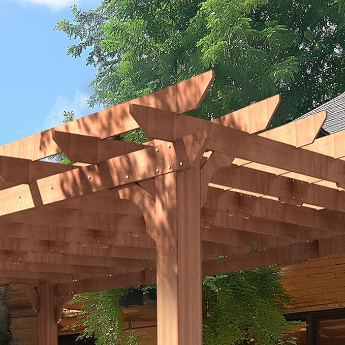 MUPATER 12x16 FT All Cedar Wood Wooden Pergola, Pergola Kit with Stakes, Quality Wood Supported Structure, Snow and Wind Supported, Outdoor Garden Shelter with Cedar Framed for Backyard, Deck, Lawn