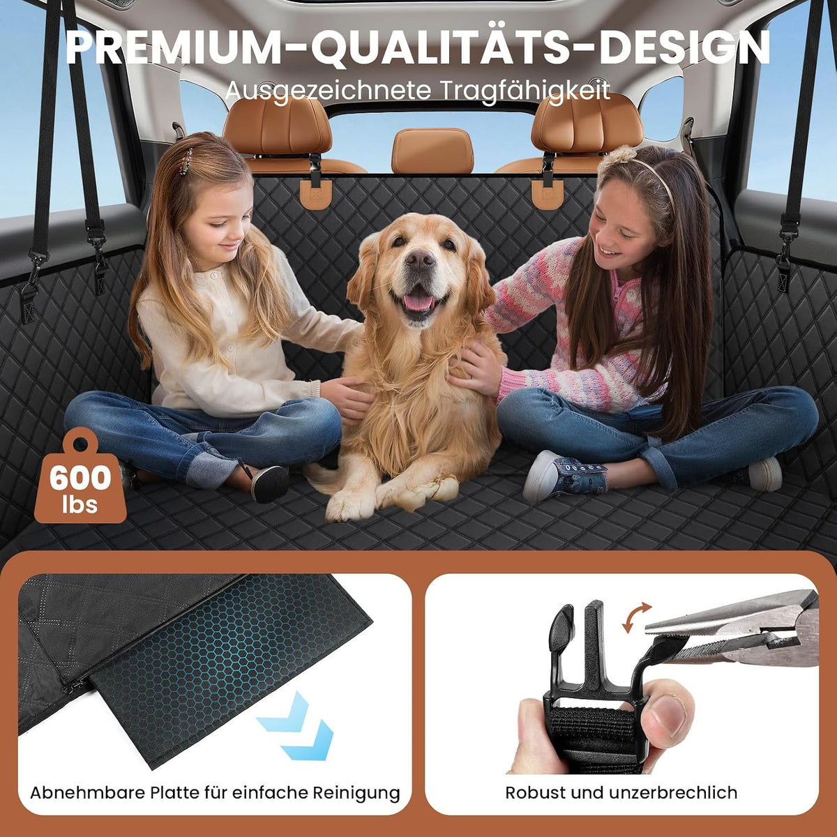 A-Pce 600D Heavy Duty Dog Car Seat Cover for Back Seat - Dark Black / Large - image 4