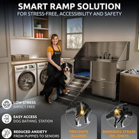 KANIS Professional Dog Washing Station - 304 Stainless Steel Pet Wash Sink & Grooming Bath Tub for Home with Ramp, Shower, Floor Grate, Storage Drawer, Faucet, Drain Kit for Large, Medium & Small Pets