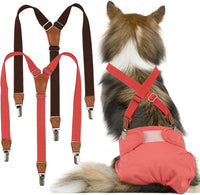 Pet Soft Dog Suspenders 2 Pieces Female Dog Diaper Suspenders - Brown & Red / M/L
