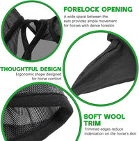 2 Pcs Horse Fly Mask with Ears Adjustable UV Protection Horse Fly Mask Accessories Large Eye Space with Ears for Horses Summer, Black and Gray, L