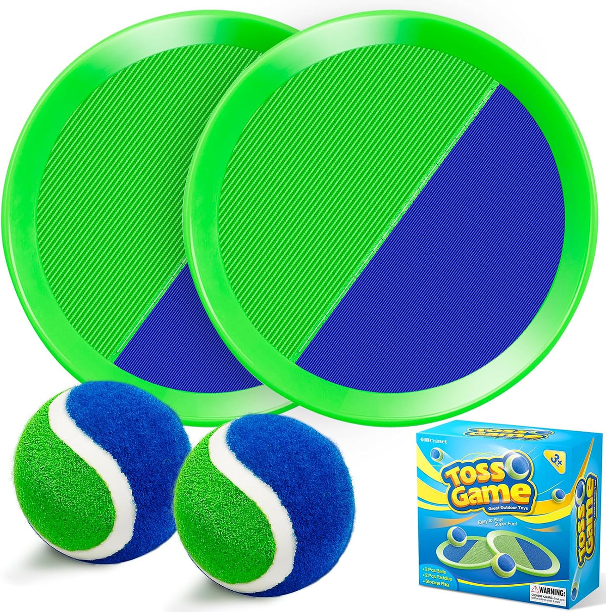 Officygnet paddle toss and catch ball game with 4 green paddles and 4 sticky balls - view 2