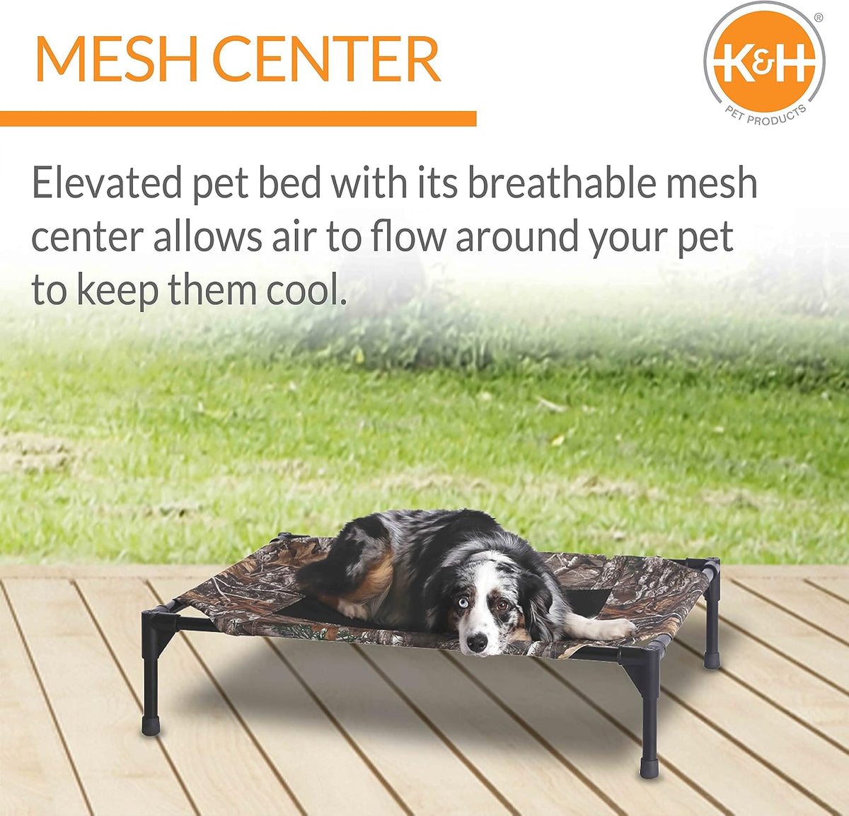 K&H Outdoor Elevated Dog Bed for Small & Medium Pets, Tan - Camo/Black Mesh / Large 42"L x 30"W - image 4