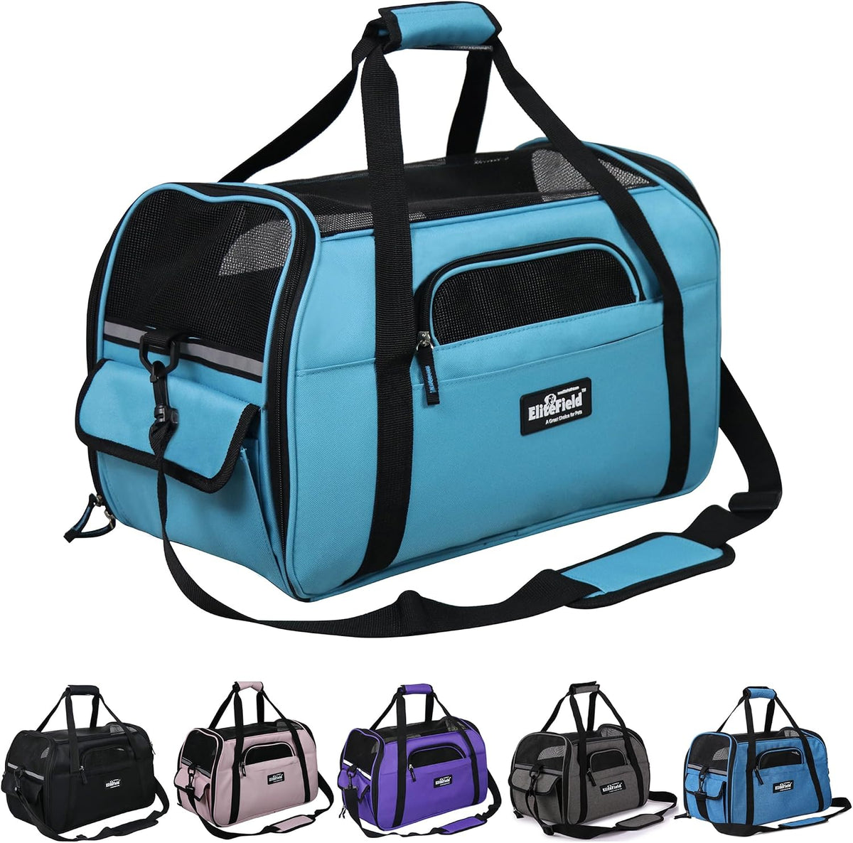 EliteField Soft-Sided Pet Carrier for Cats & Small Dogs – Essentials for Dogs - 17.0"L x 9.0"W x 12.1"H / Sky Blue