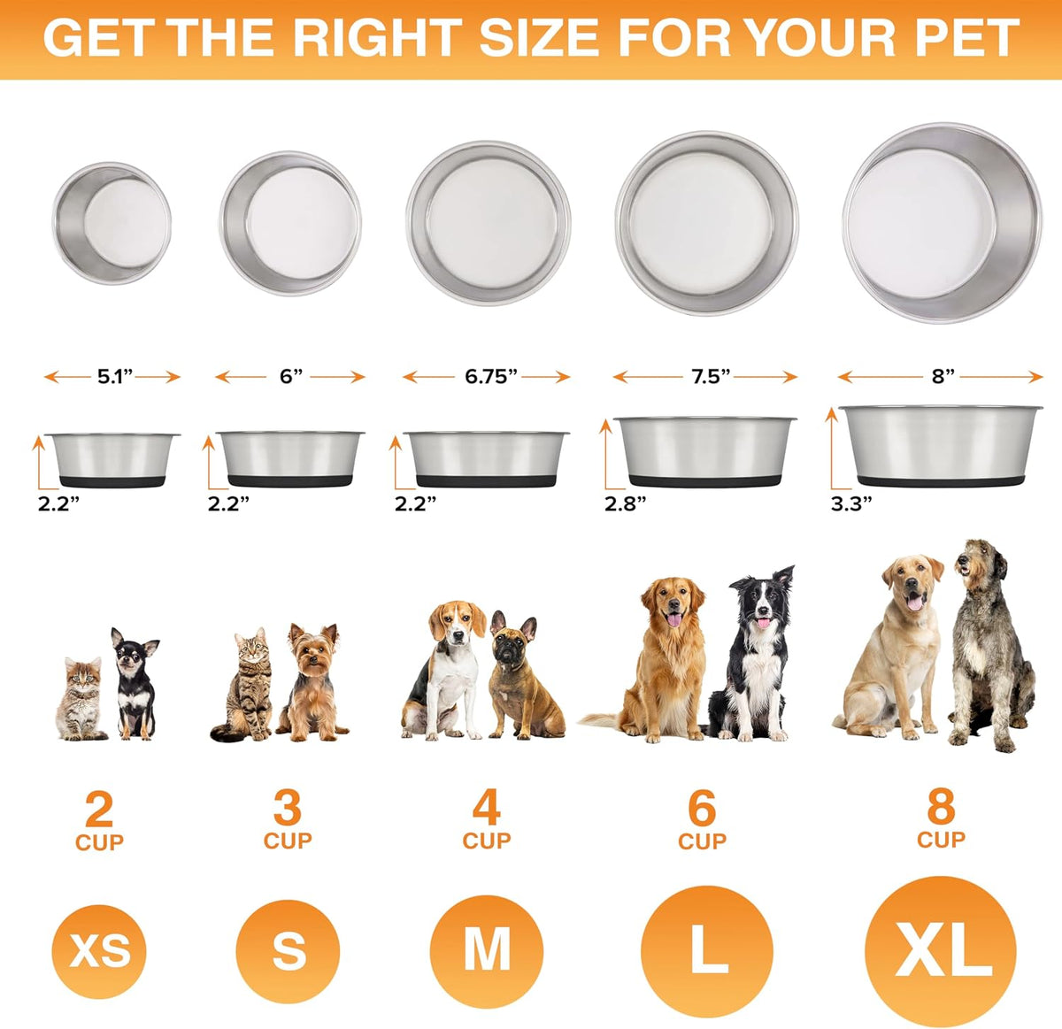 Neater Pet Brands Stainless Steel Dog Bowls with Non-Slip Rubber - 6 Cup (Set of 2) / Black - image 4
