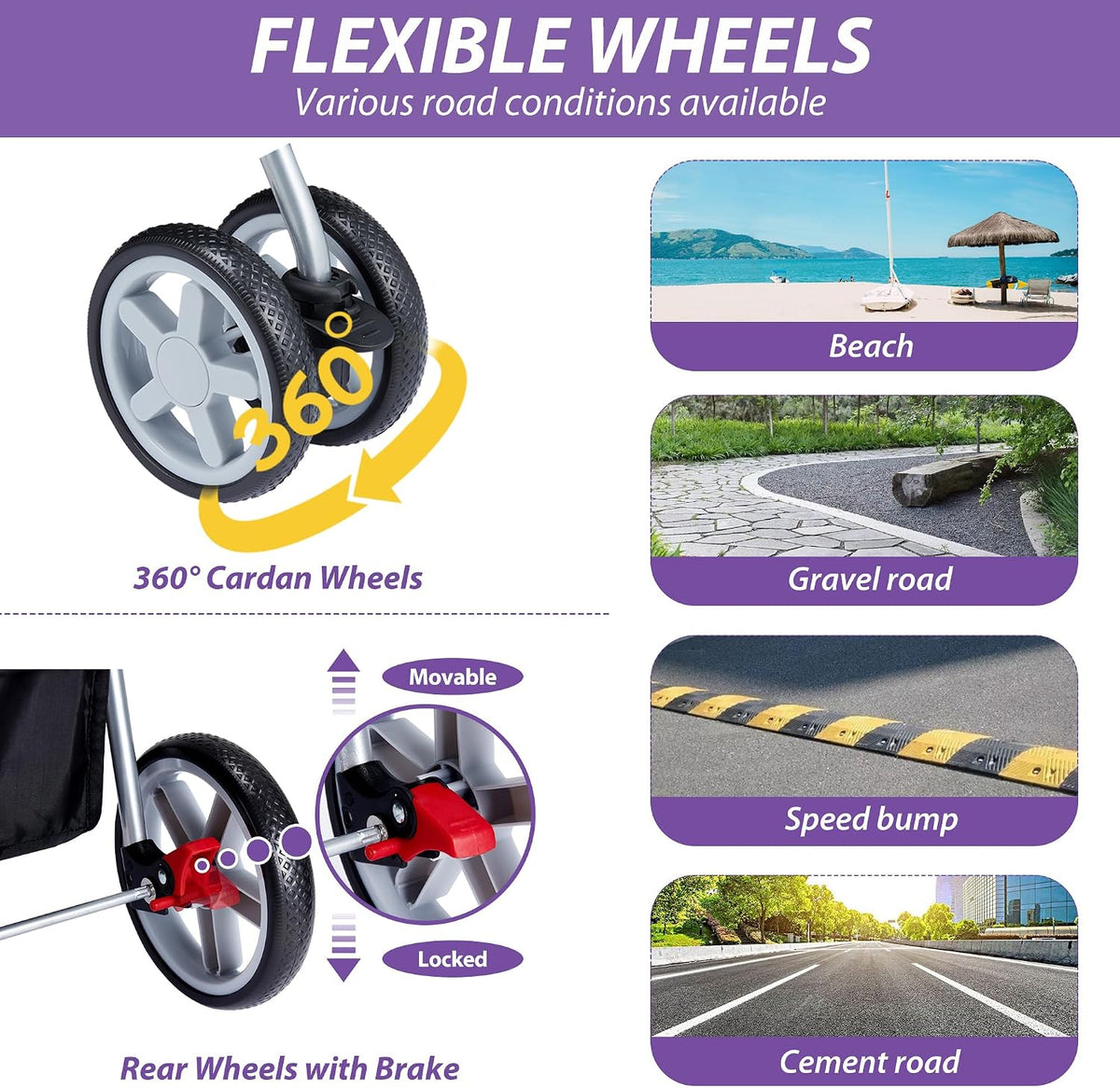 Unisakey Foldable 4-Wheel Pet Stroller for Dogs Cats 10-33lbs - Purple - image 4