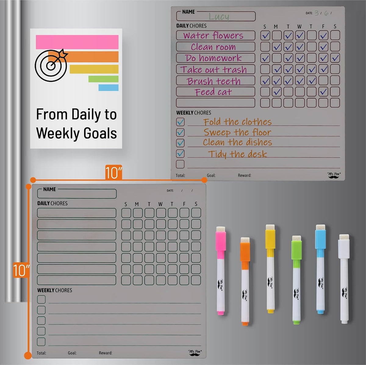 Mr. Pen, Magnetic Dry Erase Chore Chart for Fridge, 10"x10" - Silver - image 3