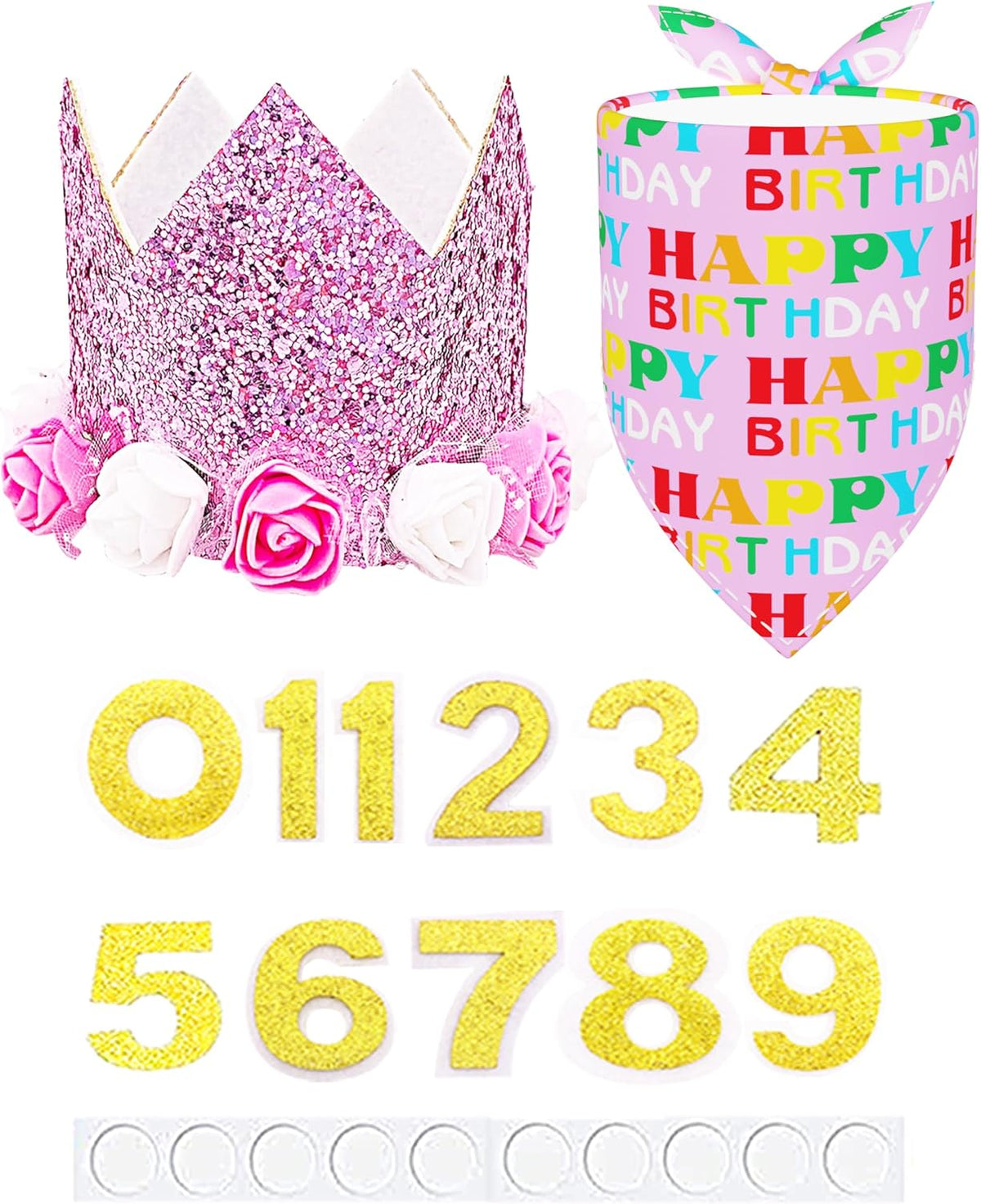 PET SHOW Pink Crown Dog Birthday Party Hat for Girls Reusable - Pink Crown + Bandana