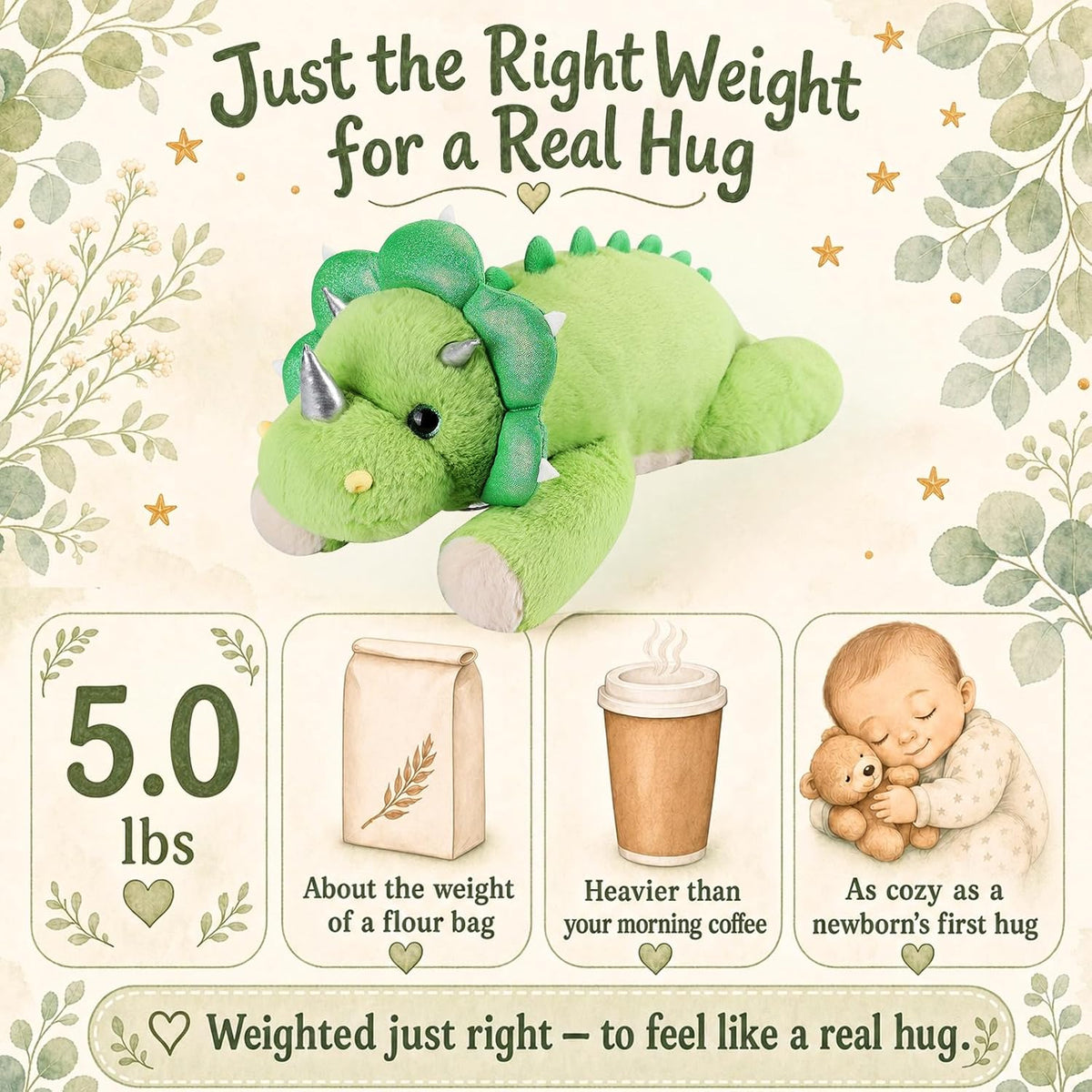 gnomantic Turtle Weighted Stuffed Animals, Plush Pillow for Kids – Fun for Kids & Family - Green Dinosaur / Large / Dinosaur - image 3
