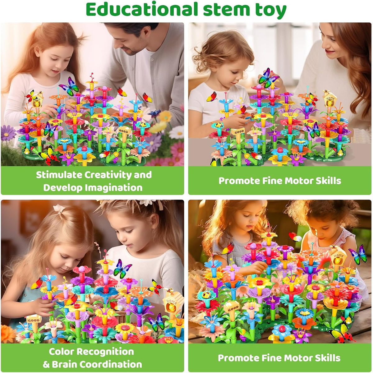 Doloowee 184-piece flower garden building toy set with colorful flowers and storage box - view 8