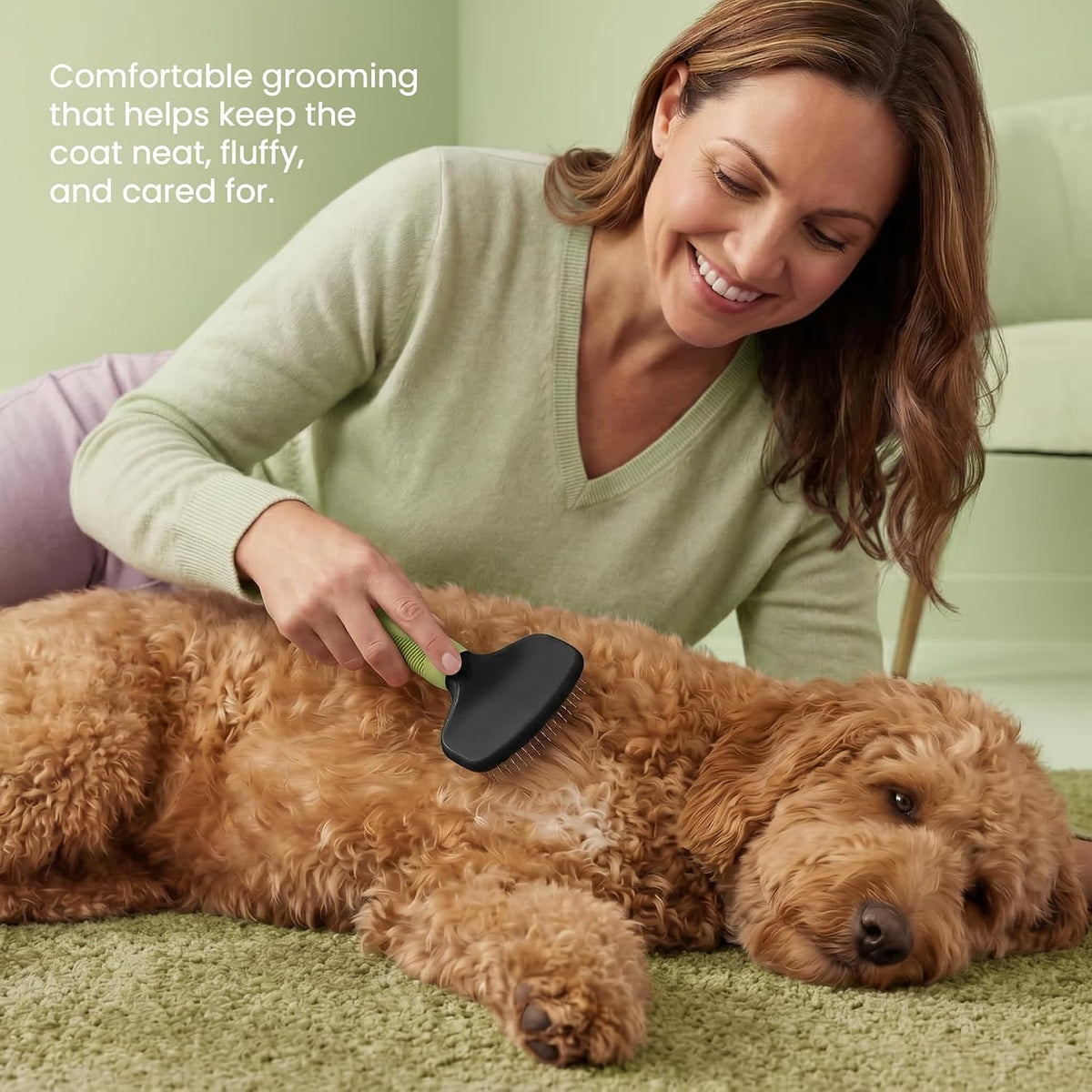 Poodle Pet Slicker Brush, For Dogs, Cats, and Rabbits - Green / Regular Size - image 2