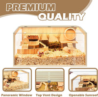 Hamster Cage Chewproof, Large Hamster Cages and Habitats - Natural Oak Wood / 32.0"L x 16.0"W x 16.0"H / Openable Window Roof - image 4