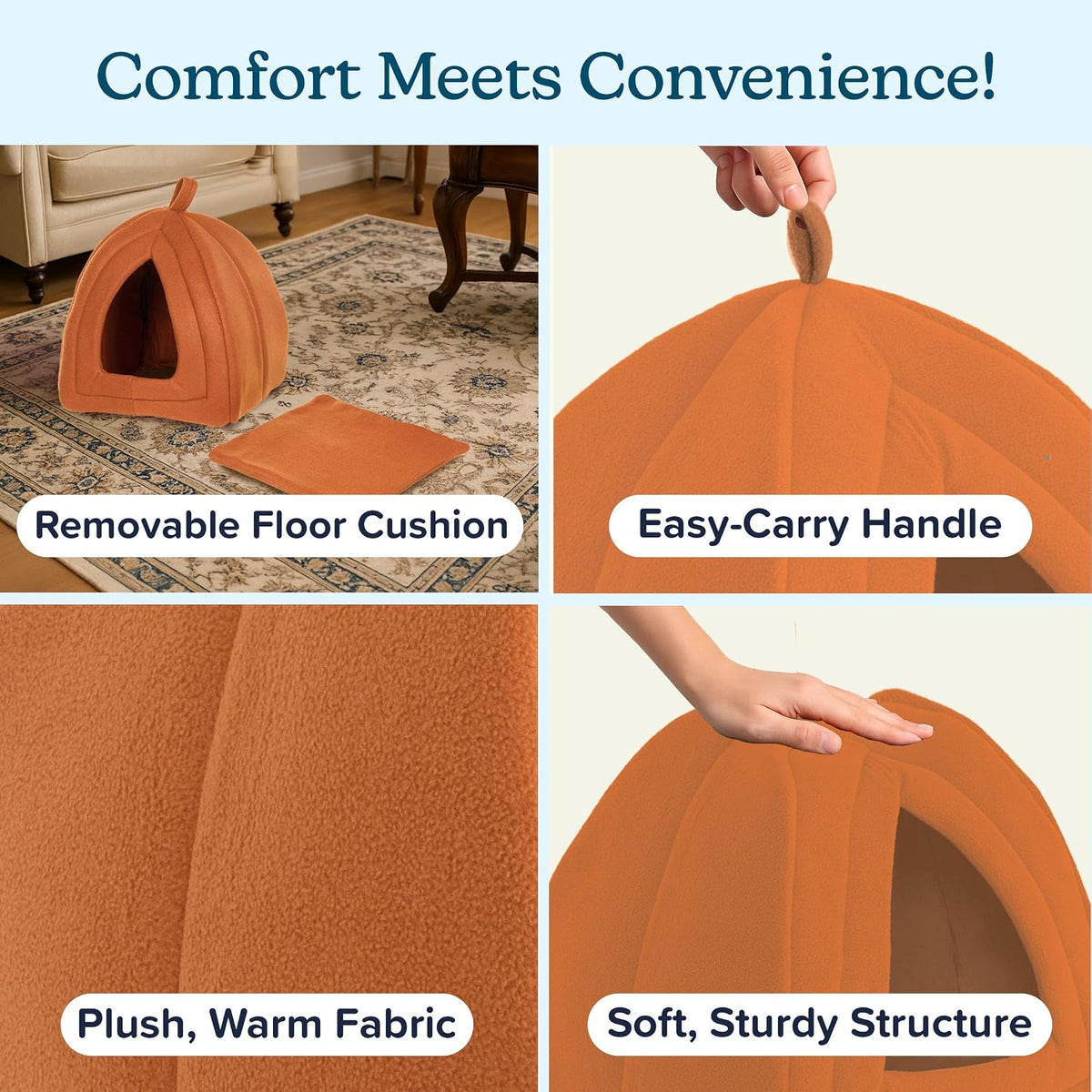 PETMAKER Cat House Indoor Bed with Removable Foam Cushion - Brown / 12 Inch - image 3
