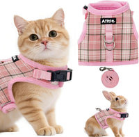 Plaid Breathable Rabbit Harness and Leash Set Escape Proof - Pink / L