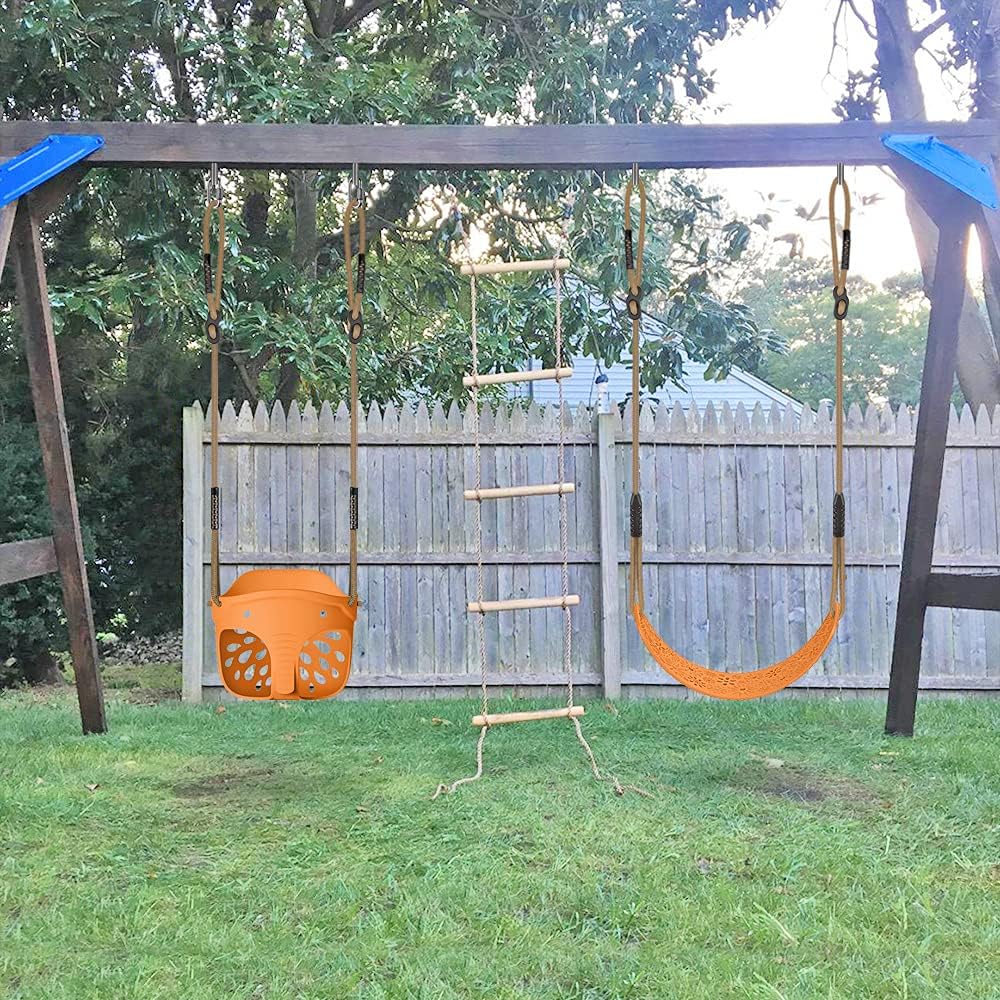 SELEWARE Black High Back Full Bucket Toddler Swing Seat w/Adjustable - Yellow Bucket Swing - image 3