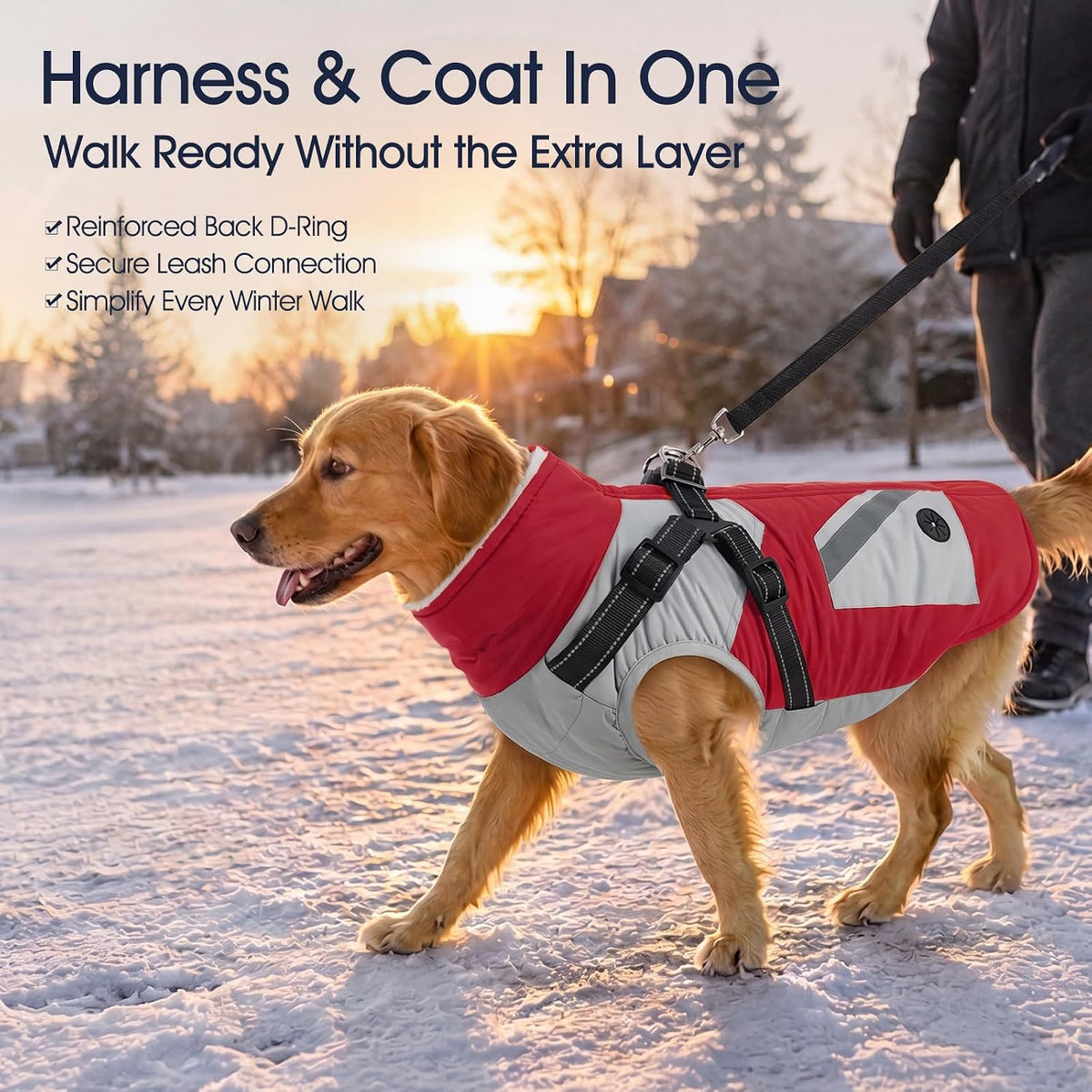Dog Winter Coat with Harness Built in - XX-Large(Chest:35.4 in) / Red - image 2