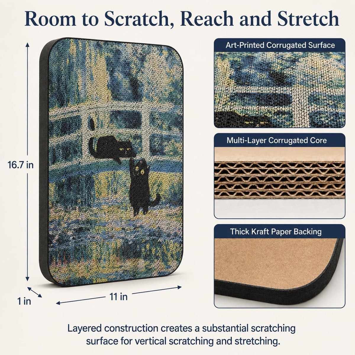 Cat Wall Scratcher, Art Cat Scratching Board for Indoor Cats – Essentials for Cats - Lily Pond Bridge New - image 2