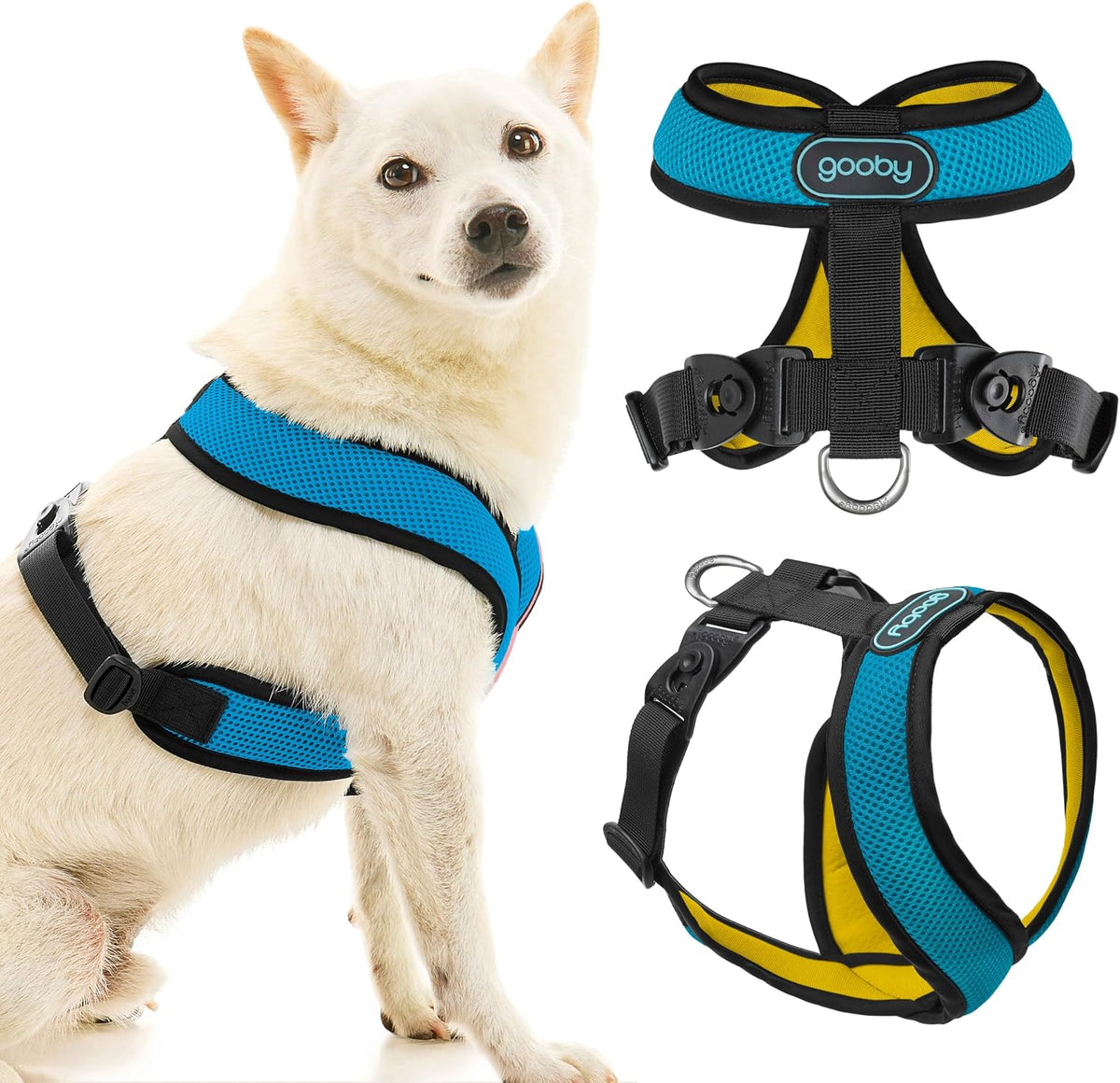 Gooby Comfort X Dual Snap Dog Harness, Choke-Free - Mesh / Medium Chest (16.5~19.5") / Ocean