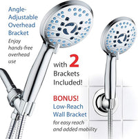 Hotel Spa AquaCare High Pressure 8-Mode Handheld Shower Head - Anti-clog Nozzles, Built-in Power Wash to Clean Tub, Extra Long 6 ft. Stainless Steel Hose, Wall & Overhead Brackets