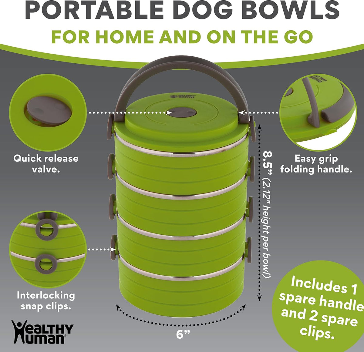 Healthy Human Travel Pet Bento Bowls - 4-Bowl Set / Green - image 4