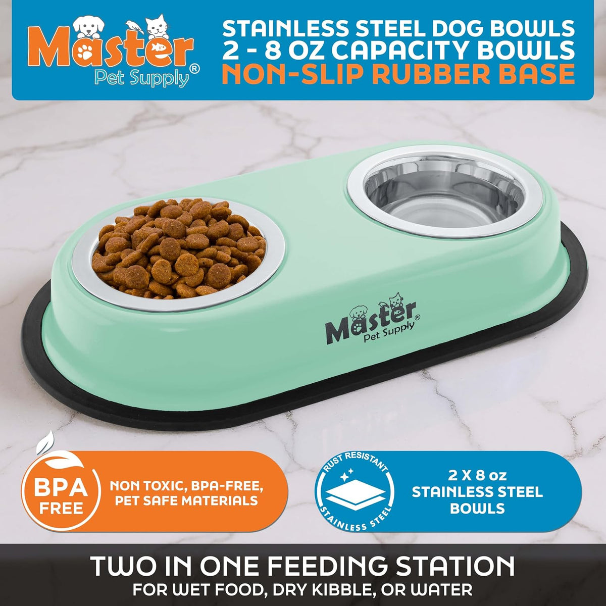 Master Pet Supply Double Dog Bowls Set with Elevated Base Black Velvet – Essentials for Dogs - Pistachio - image 2