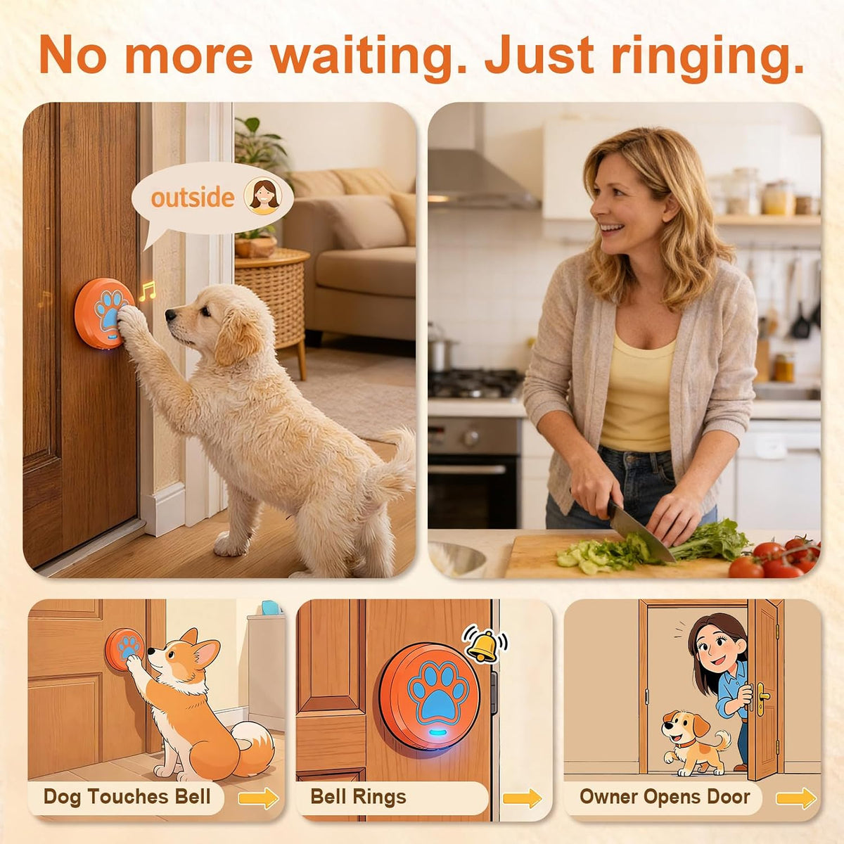 Dog Training Bells for Door - 2 Orange Button - image 2