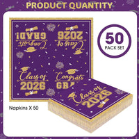 PERFQU Class of 2026 graduation napkins in blue and gold with cap and tassel design - view 8
