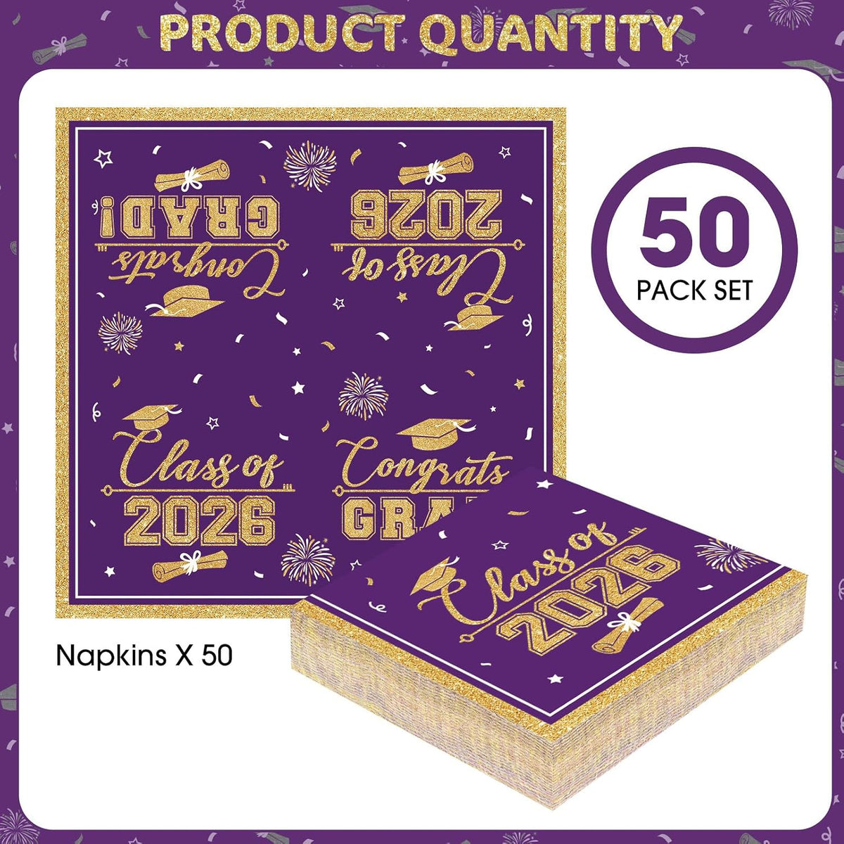PERFQU Class of 2026 graduation napkins in blue and gold with cap and tassel design - view 8