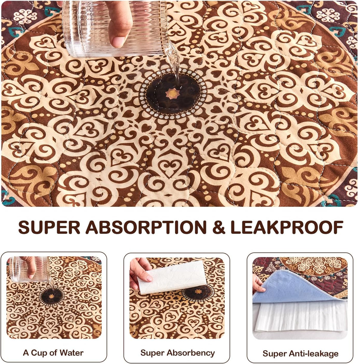 Washable Pee Pads, Super Absorbent Puppy Pads - Brownish Black Medallion / 72"*72"(Pack of 1) - image 3