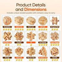 Tuauoe wooden brain teaser puzzles, 12 natural wood Kongming locks - view 8