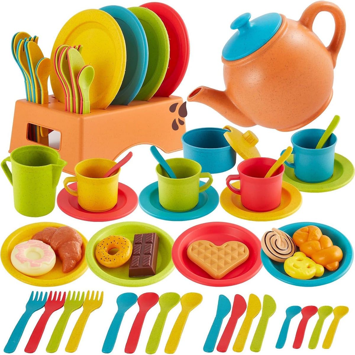 Buyger Kids Kitchen Accessories and Tea Set Play Dishes for Kids - With Storage Box