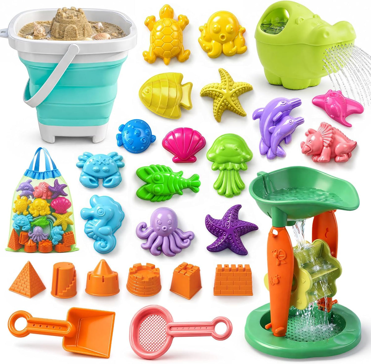 TOY Life Beach Sand Toy Set with Dump Truck & Bucket, Ages 3-5 – Fun for Kids & Family - 32 Pcs Ocean-themed