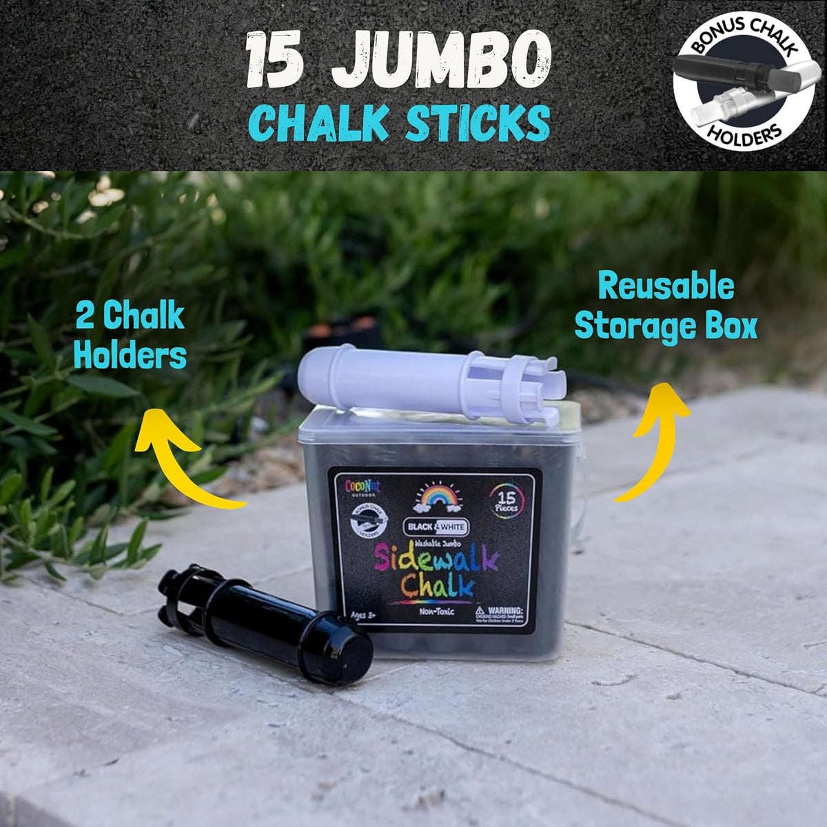 CocoNut Outdoor jumbo sidewalk chalk bucket with 40 thick chalk sticks in 7 colors - view 26