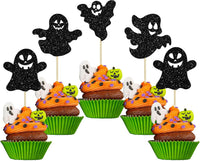 Gyufise black glitter Halloween happy birthday cake topper with half moon, house, pumpkin, ghost and bat