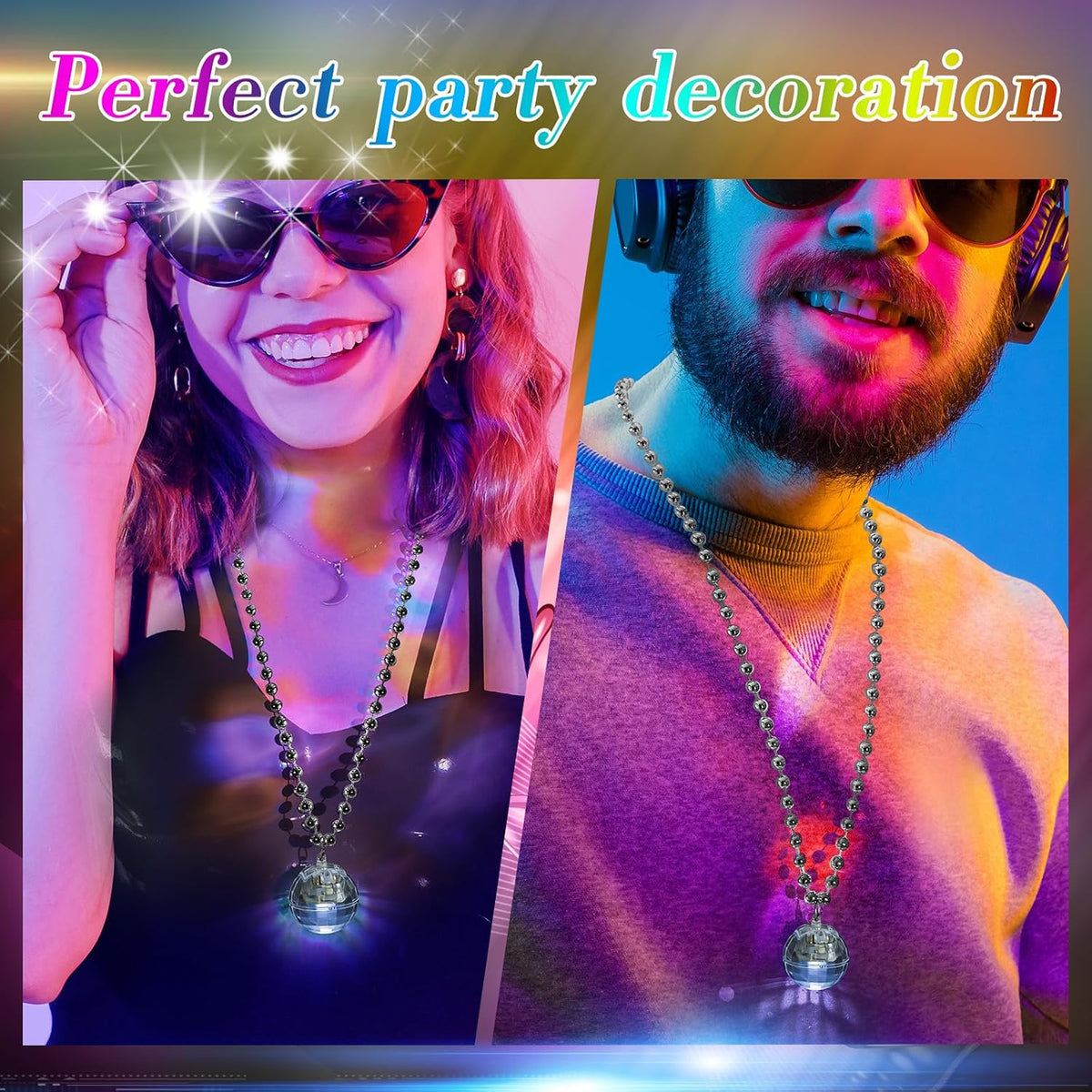 Henoyso 6 pack light up disco ball necklaces in silver with colorful LED lights - view 8