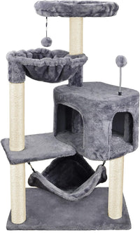 YUNIQUE Cat Tree with Cat Condo and Big Hammock, Grey – Essentials for Cats - 39.4'' Grey
