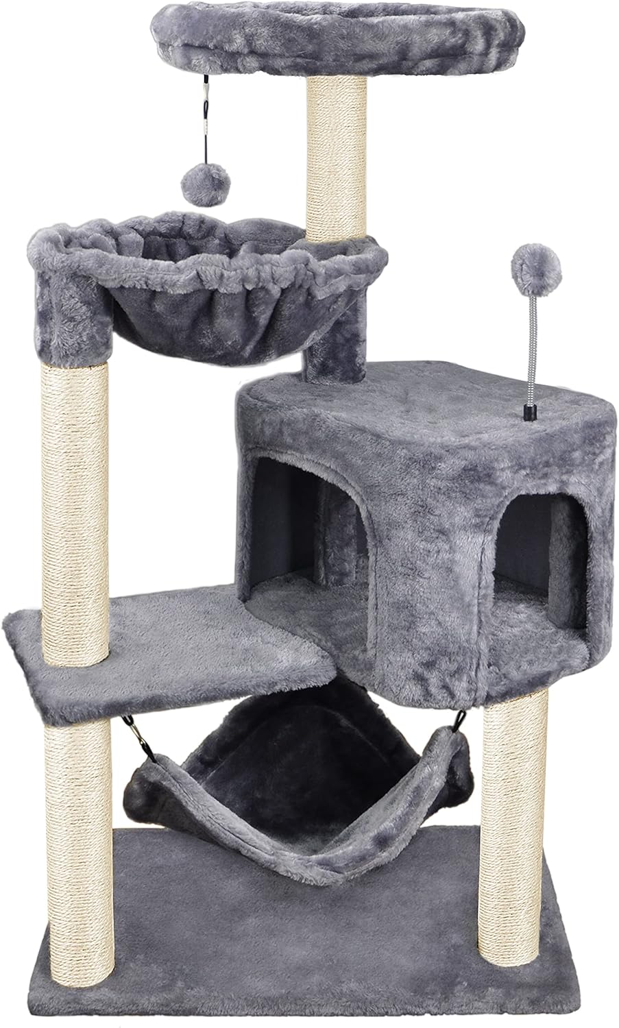 YUNIQUE Cat Tree with Cat Condo and Big Hammock, Grey – Essentials for Cats - 39.4'' Grey