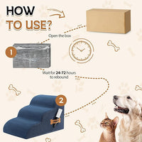 Romrol Dog Stairs Ramp for Beds Couches, Extra Wide Pet Steps with Durable Non-Slip Waterproof Fabric Cover, Dog Slope Stairs for Small Dogs and Cats or Pets Friendly, 3-Tiers, 13 Inch,Dusty Blue