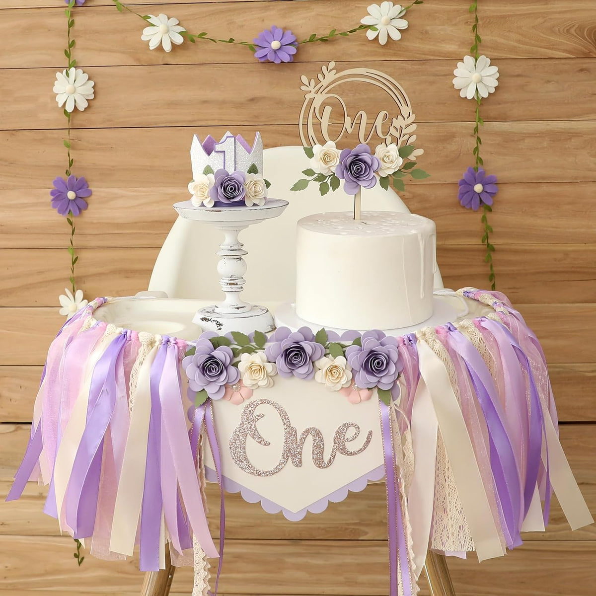 First Birthday Decorations for Boy Blue One Year Old High Chair - Purple - image 4