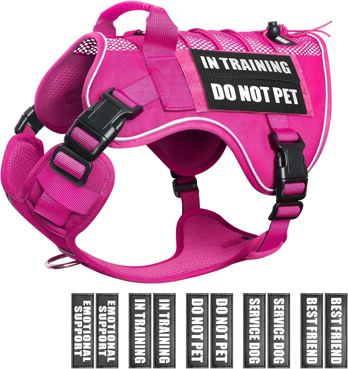 WINSEE Service Dog in Training Mesh Harness with 10 Removale Pet - Medium / Pink