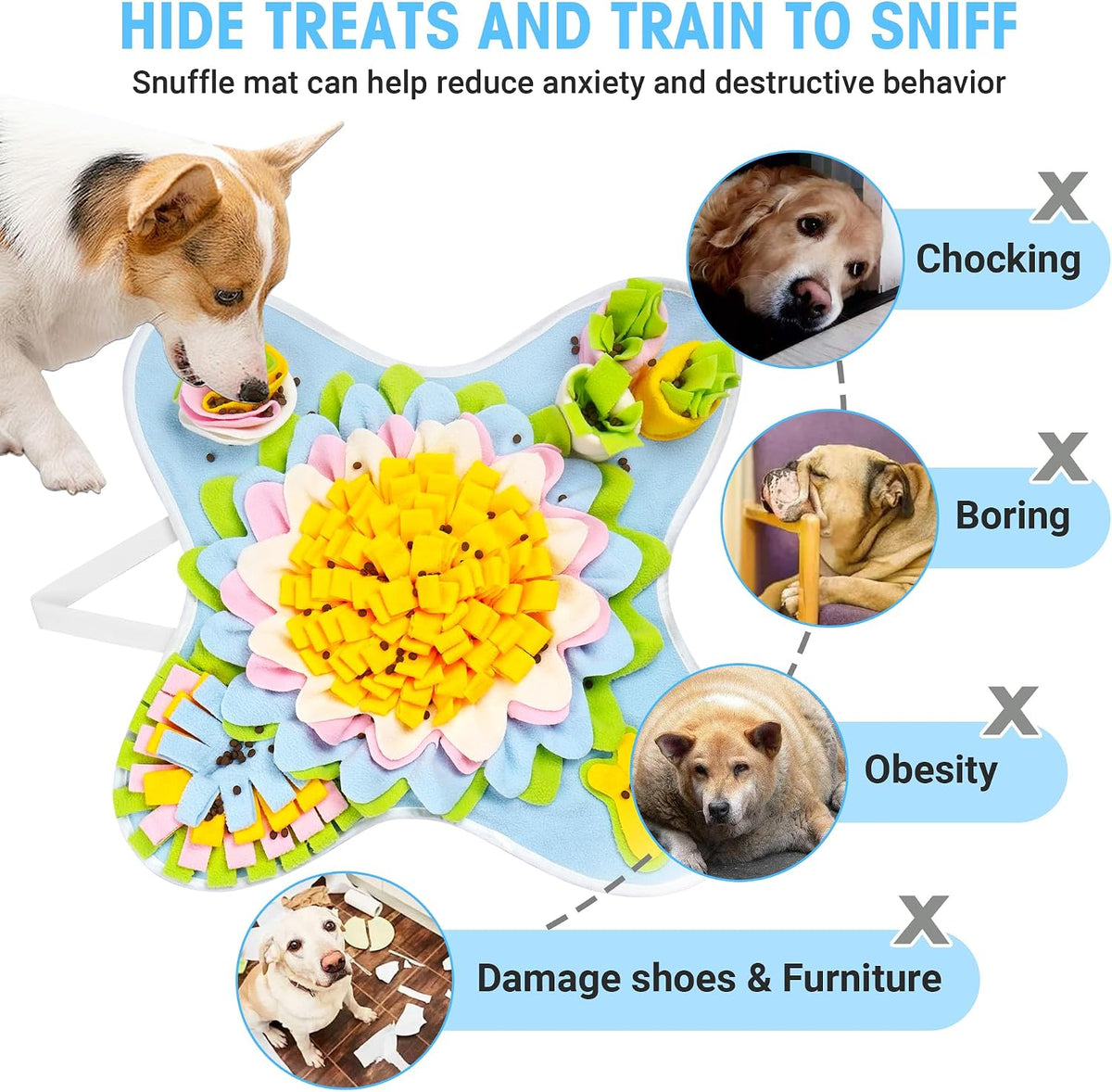 Snuffle Mat for Dog Puzzle Toys Interactive Pet Food Mat Cat Feeding - Yellow Blue - image 2