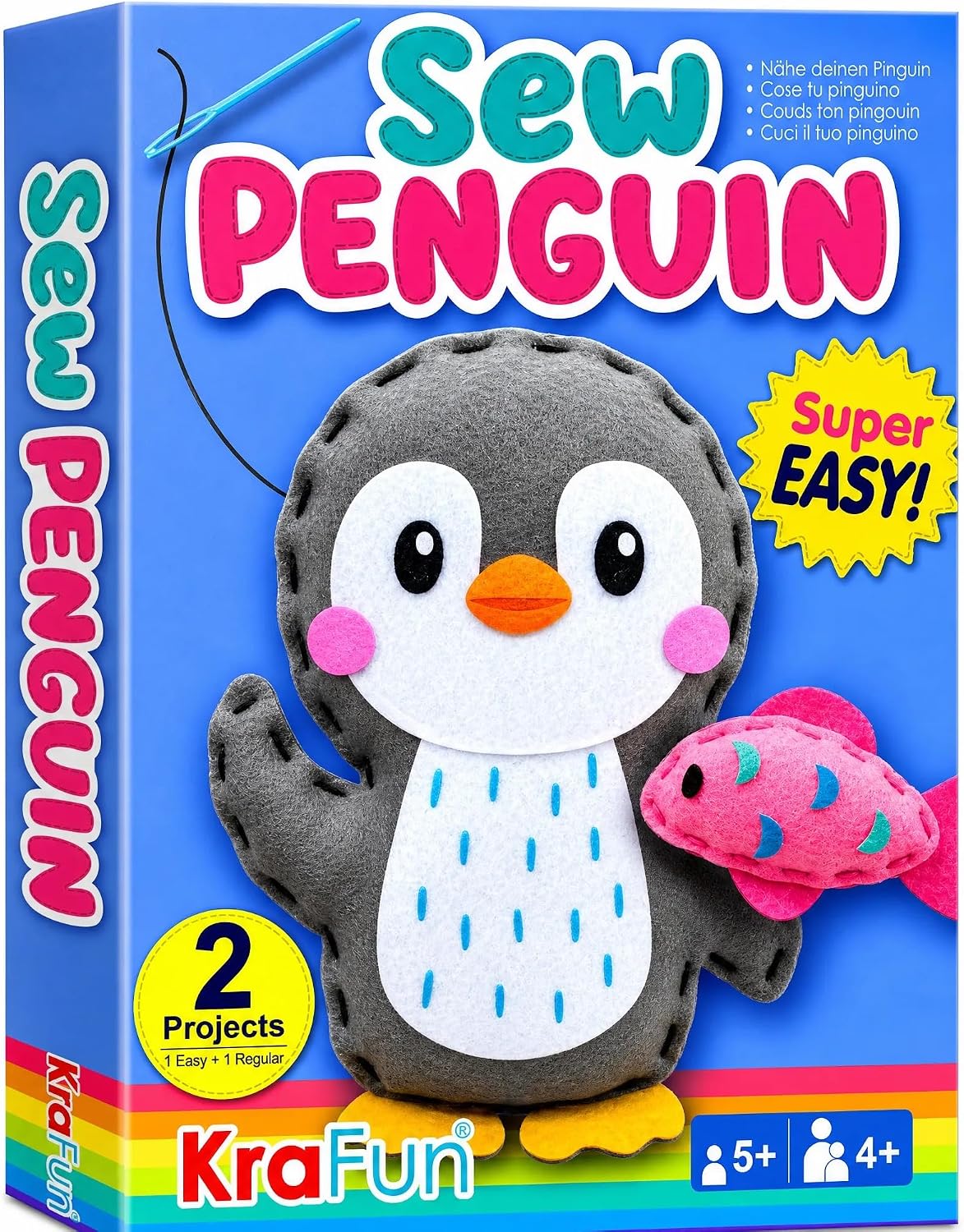 KRAFUN Beginner Sewing Kit, Sew Kitten & Mouse, Pre-Cut Felt - Penguin