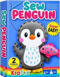 KRAFUN Beginner Sewing Kit, Sew Kitten & Mouse, Pre-Cut Felt - Penguin