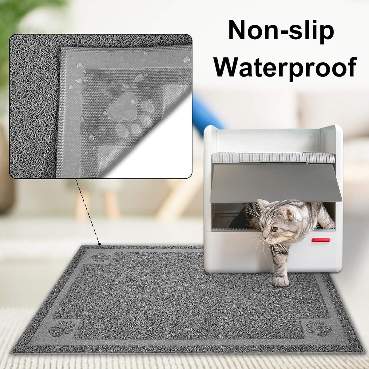 UPSKY Large Cat Litter Mat Trapper 35"×23", Waterproof, Non-Slip - Grey - image 4