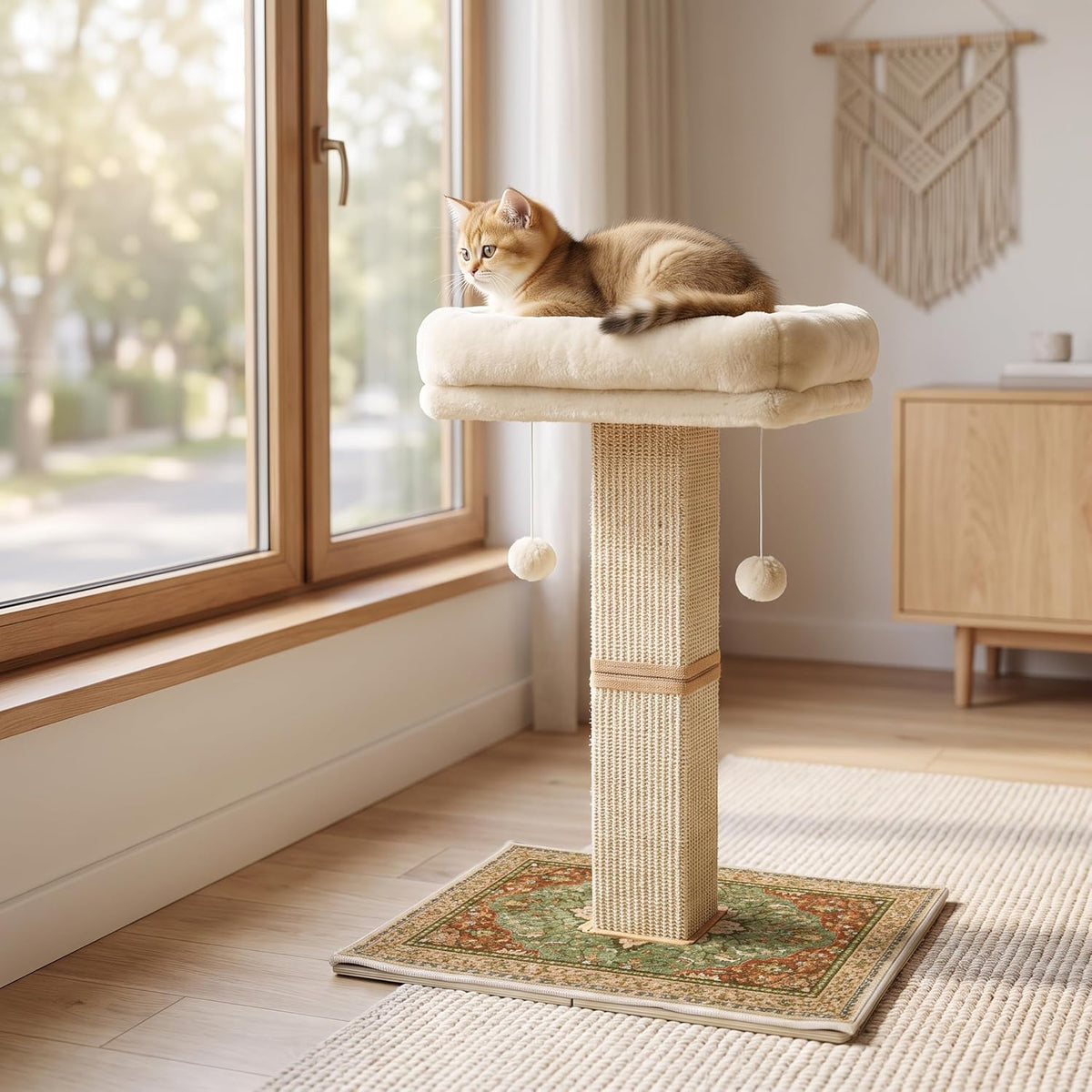 Tall Cat Scratching Post for Indoor Cats Adults with Carpet - Brown / Large（with bed） - image 3
