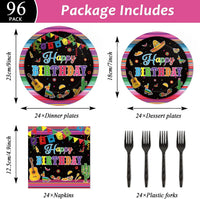 Tevxj navy blue and silver happy birthday tableware set with plates, napkins and forks for 24 - view 26
