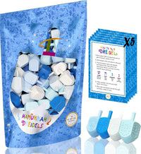 The Dreidel Company 25 pack Hanukkah dreidels in blue and white plastic with foil Hebrew letters