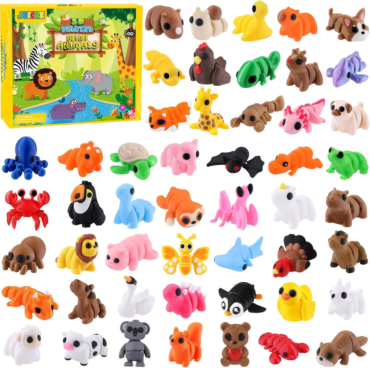 JOICEE 24Pcs 3D Printed Dinosaur Animals Mini Dinosaur Toys – Fun for Kids & Family - Brown