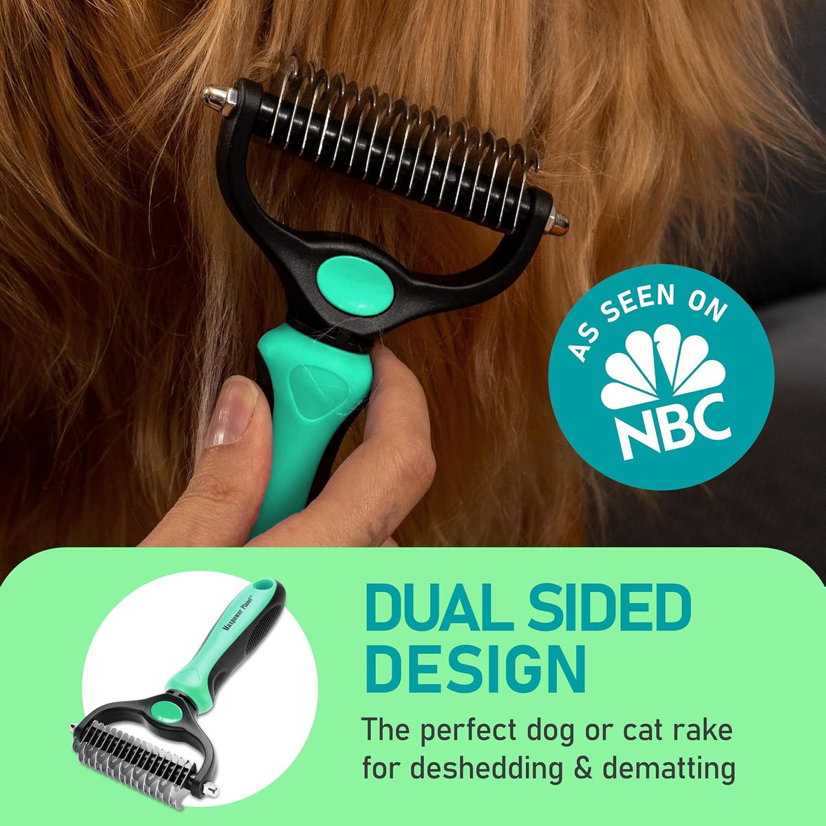 Maxpower Planet Dog Grooming Rake, Deshedding Undercoat Brush - Turquoise / Large - image 2