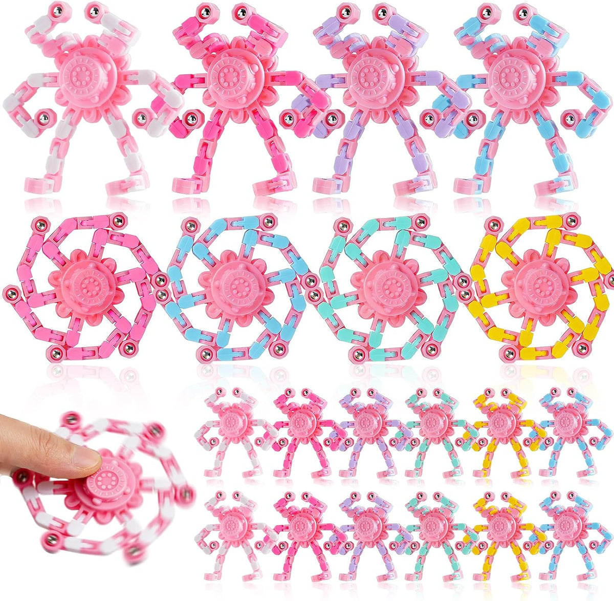 12PCS Transformable Fidget Spinners for Kids Adults - Pink